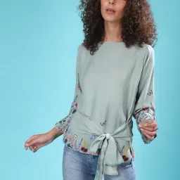Campus Sutra Light Green Floral Print Top-picture-45