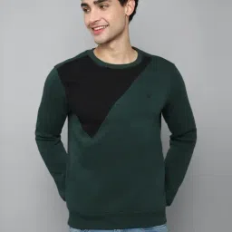 Allen Solly Green & Black Cotton Regular Fit Colour Block SweatShirt-picture-22
