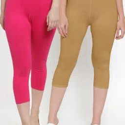 Gracit Pink & Beige Mid Rise Capris - Pack Of 2-image-26