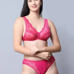 Gracit Pink Self Pattern Bra Panty Set-image-25