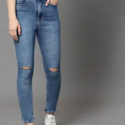 KASSUALLY Blue Distressed Mid Rise Jeans-picture-27