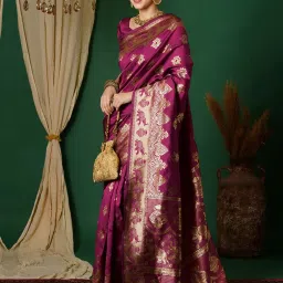 Satrani Pink Art Silk Woven Saree With Unstitched Blouse image 3