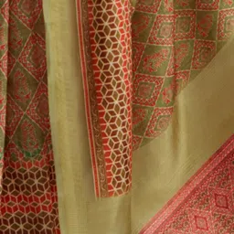 Satrani Green Silk Blend Printed Saree With Unstitched Blouse image 3