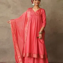 Akiso Coral Parv Block Printed Anarkali Kurta with Pant and Chanderi Dupatta image 3