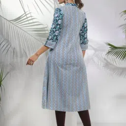 CHARUKRITI Blue Cotton Printed A Line Kurta image 2