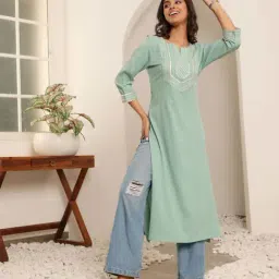 Varanga Sea Green Printed Kurta image 5