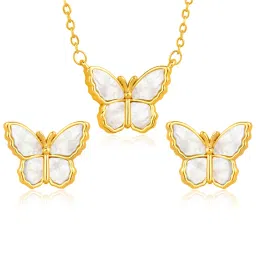 Peora Gold Plated Contemporary Synthetic Stone Butterfly Stud Pendant & Earring image 3