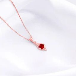 GIVA 92.5 Sterling Silver Rose Gold Falling Dew in Red Pendant with Link Chain-picture-6