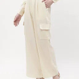 MADAME Beige Regular Fit Mid Rise Cargos image 3