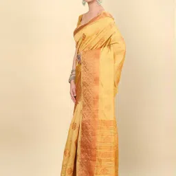 Soch Womens Mustard Geometric Woven Design Brocade Weave Art Silk Saree image 3