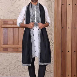 MANQ Men Embroidered Regular Sequinned Kurta with Trousers & Dupatta-picture-20