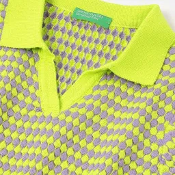 United Colors of Benetton Girls Green Cotton Textured Dress image 3