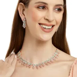 Karatcart Rose Gold Plated Light Green AD Necklace Set for Women-picture-21