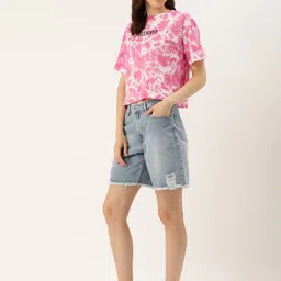 Harvard Tie and Dye Printed Drop-Shoulder Sleeves Applique Crop T-shirt image 5