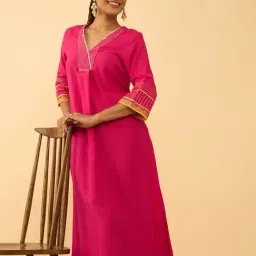 Taneira Pink Viscose Regular Fit Solid Kurta-picture-26