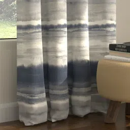 Urban Space Coastal Tides Polyester Blackout Grey & Blue Abstract 7 ft Door Curtains - Set of 2 image 3