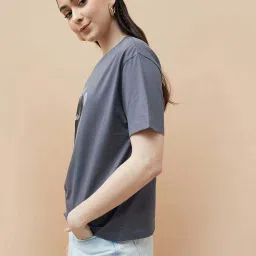 Fame Forever By Lifestyle Grey Cotton Regular Fit Printed T-Shirt image 3