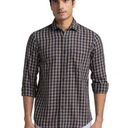 ColorPlus Yellow Cotton Tailored Fit Checks Shirt-image-2