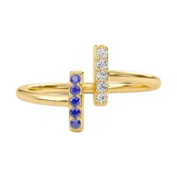 SHINE ETERNAL Lab Grown Diamond 18k (750) Yellow Gold Linear Sapphire Open Ring for Women-picture-34