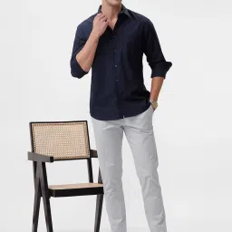 Basics Navy Cotton Slim Fit Shirt image 3