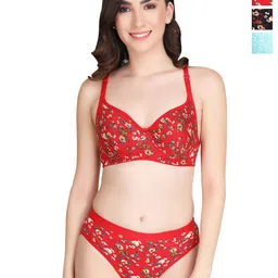 Liigne Women Pack Of 3 Everyday Printed Padded Bra Pure Cotton Lingerie Set-image-26