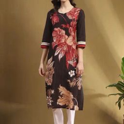 Biba Brown Cotton Printed Straight Kurta-picture-34