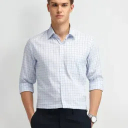 Arrow Blue Cotton Slim Fit Checks Shirt-image-18