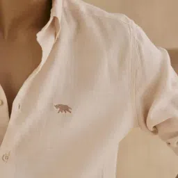 Andamen Beige Linen Slim Fit Solid Shirt image 5