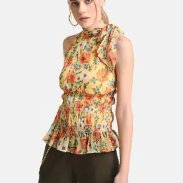 Kazo Yellow Printed A Line Top image 3