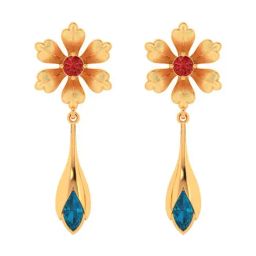 p.c. chandra jewellers BIS Hallmarked 22k Yellow Gold Floral Style Blue & Red Stone Drop Earrings for Women & Girls-picture-3