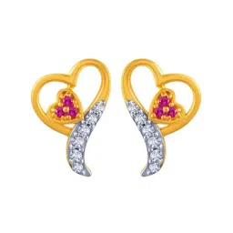 p.c. chandra jewellers BIS Hallmarked 14k Yellow Gold Heart Stud Earrings Centered with Violet Stones for Women & Girls-picture-21