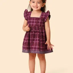 Fabindia Kids Wine Printed Dress-image-38