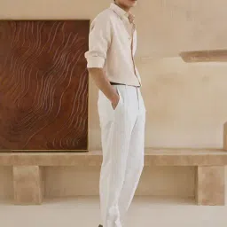 Andamen Beige Linen Slim Fit Solid Shirt image 4