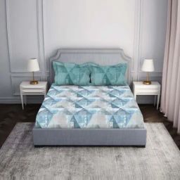 Spaces Atrium Grey 100% Cotton 144 TC Fitted King Bedsheet with 2 Pillow Covers-picture-45