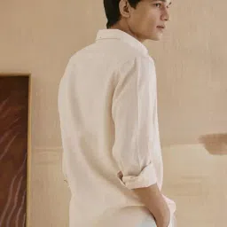 Andamen Beige Linen Slim Fit Solid Shirt image 2