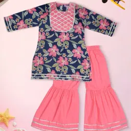 Bella Moda Girls Pink Cotton Floral Print Suit Set-image-60