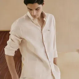 Andamen Beige Linen Slim Fit Solid Shirt image 3