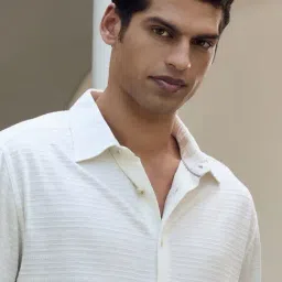 Andamen Monsoon Off-White Cotton Relaxed Fit Stripes Shirt image 5