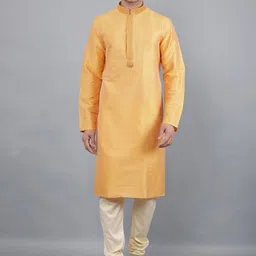 Manish Creations Woven Design Band Collar Jacquard Kurta with Churidar-image-15