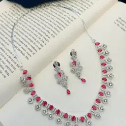 Abdesigns Enchanting Silver Plated American Diamond Necklace-image-83