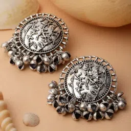 Panash Silver Plated Circular Drop Earrings-picture-1