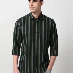 Peter England Green Cotton Slim Fit Striped Shirt-picture-23
