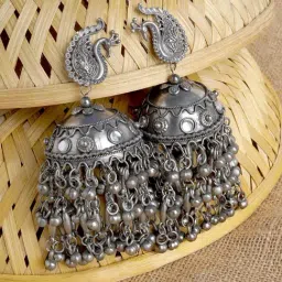 Teejh Ethnic Hanika Ghungroo Silver Oxidized Jhumki Earring-picture-10