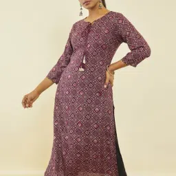 Soch Wine Rayon Patola Print Straight Kurta with Tassels-picture-17