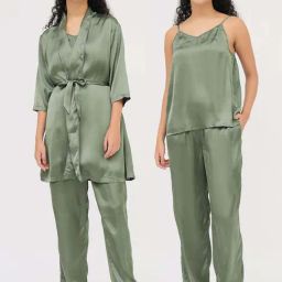 Clovia Green Satin Regular Fit Night Suit-picture-7