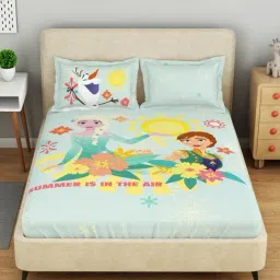 Spaces Pastel Blue Cotton Printed 132 TC Double Bedsheet with 2 Pillow Covers-picture-20