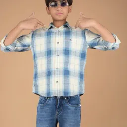 Crimsoune Club Boys Blue Cotton Checks Shirt-picture-14