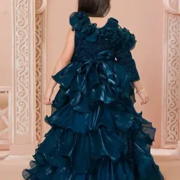 Ministitch Girls Blue Embellished Regular Fit Party Dress image 2