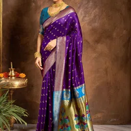 Kalista Woven Design Zari Silk Blend Heavy Work Paithani Saree-picture-12