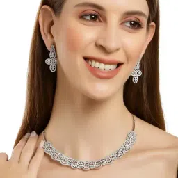 Karatcart Silver Tone Light Green American Diamond Studded Necklace Set For Women-picture-12